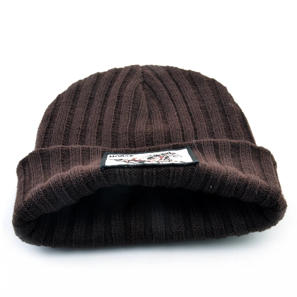 Horse Embroidered Knit Beanie – Classic Streetwear Winter Hat for Men & Women