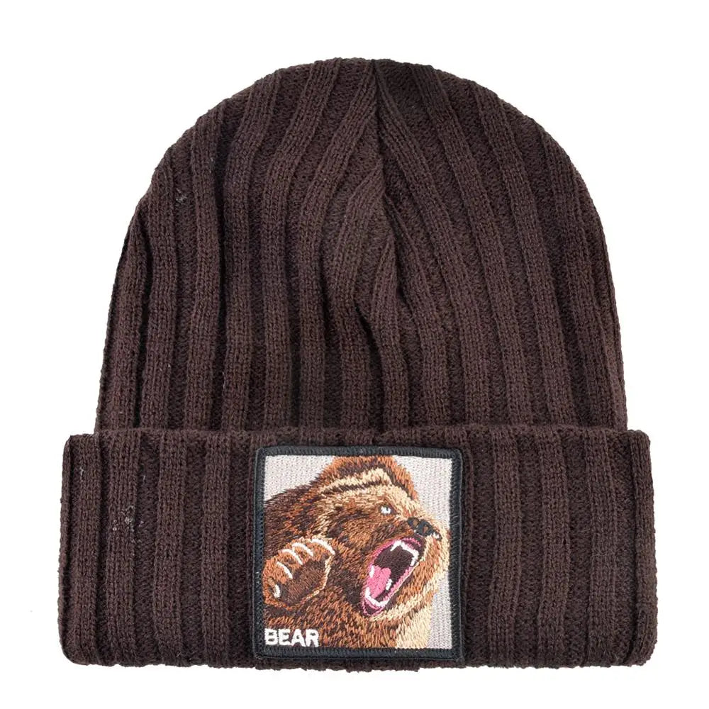 Embroidered Bear Knit Beanie – Stylish Winter Streetwear Hat for Men & Women