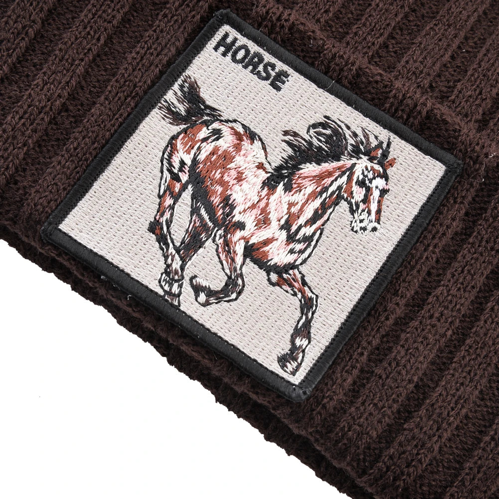 Horse Embroidered Knit Beanie – Classic Streetwear Winter Hat for Men & Women