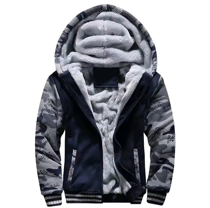 Men’s Winter Fleece Hoodie Jacket – Thick Thermal Camouflage Zip-Up Coat