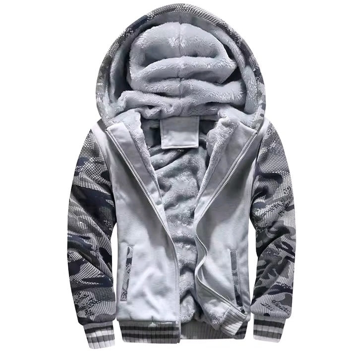 Men’s Winter Fleece Hoodie Jacket – Thick Thermal Camouflage Zip-Up Coat