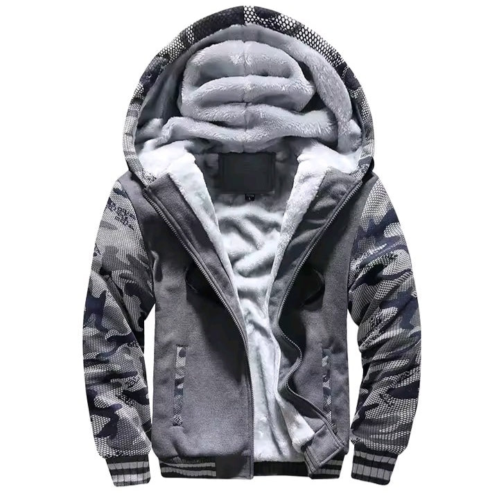 Men’s Winter Fleece Hoodie Jacket – Thick Thermal Camouflage Zip-Up Coat