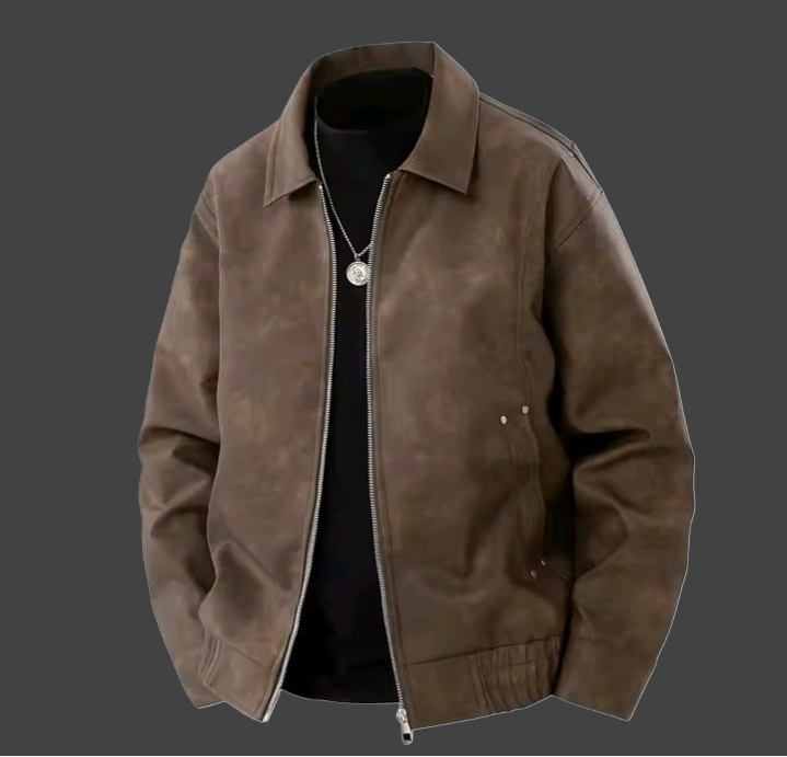 Men’s Washed PU Leather Jacket – Vintage Casual Zip-Up Coat