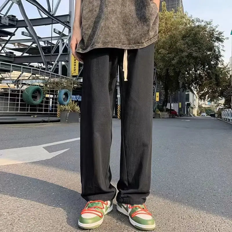 Pants Men's Summer New Cotton Loose Casual Pants Men's Fashion Solid Color Straight Wide Leg Pants