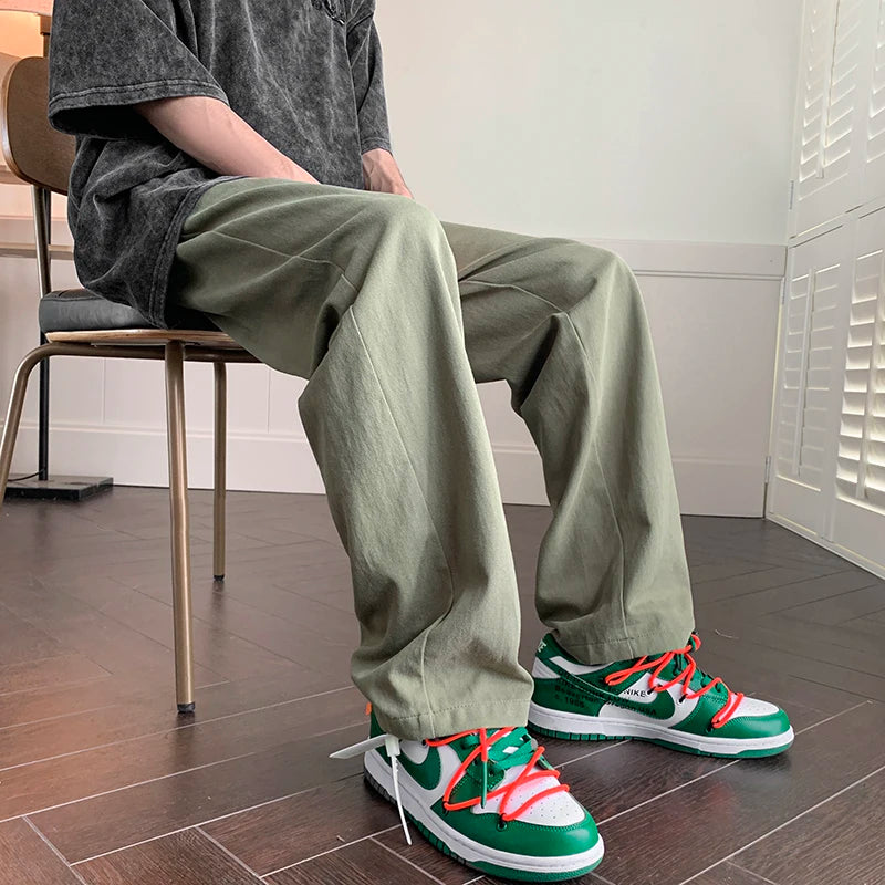 Pants Men's Summer New Cotton Loose Casual Pants Men's Fashion Solid Color Straight Wide Leg Pants