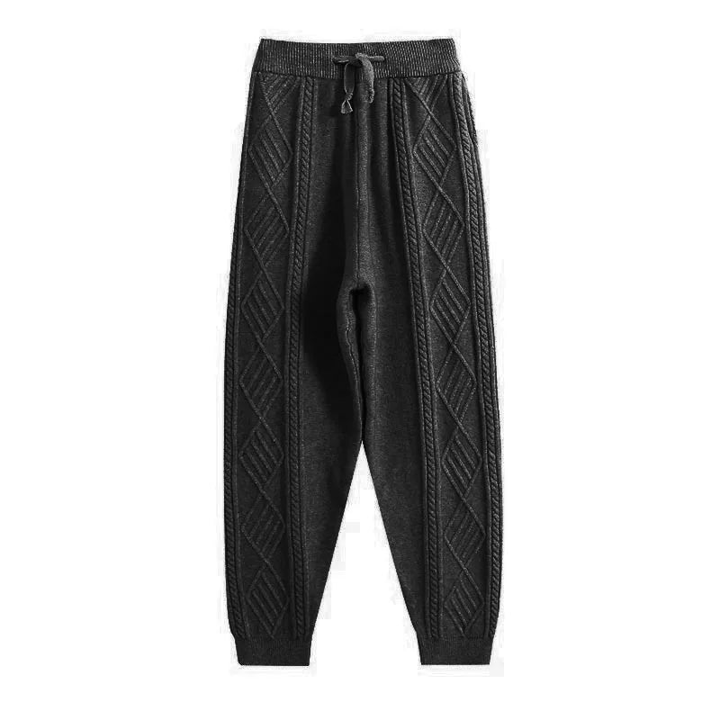 Men's Sweater Knitted Pants Solid Color Casual Pants Autumn Winter Warm  Knitted Slim Fit Pants for Male Long Pant