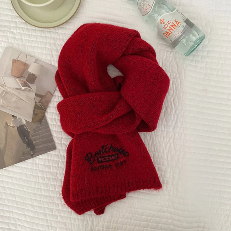 Winter Warm Scarf For Women Fashion Letter Knitted Wool Yarn Neckerchief Muffler Female Shawl Neck Wraps