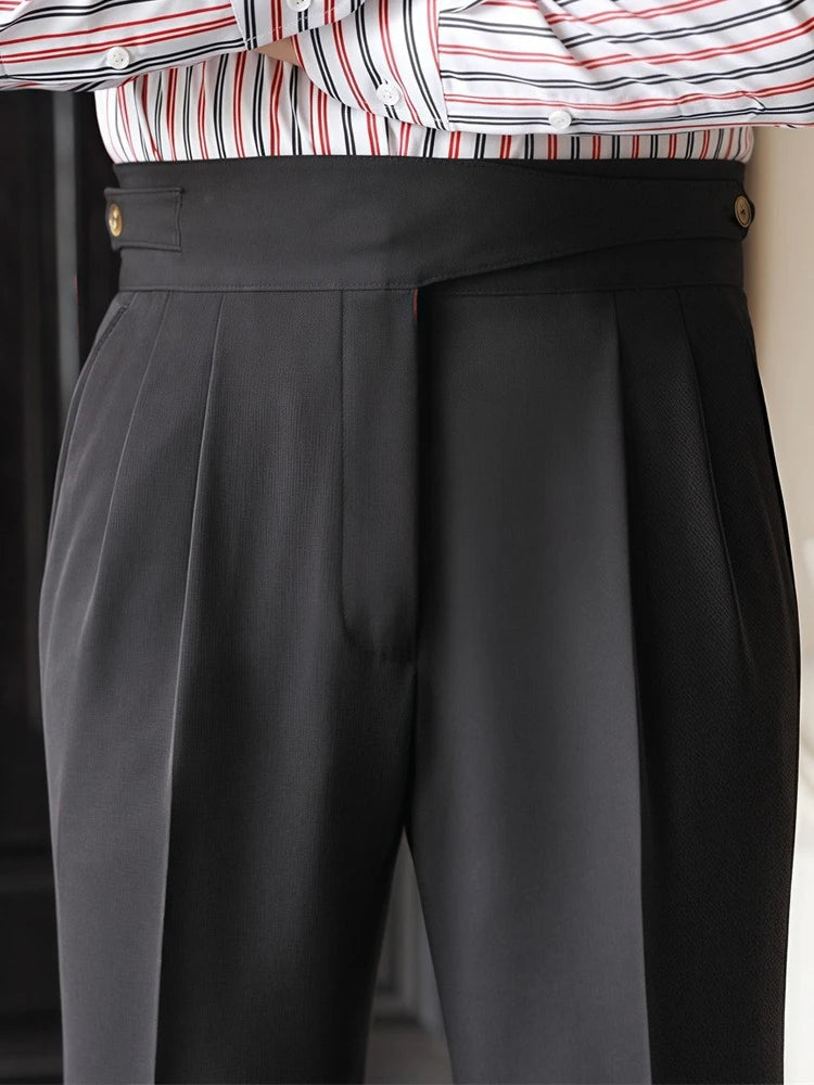 Men’s Naples Business Casual Trousers – Slim Fit High Waist Straight Pants