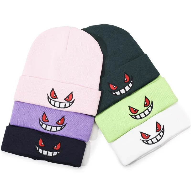 Gengar Embroidered Knit Beanie – Anime Streetwear Winter Hat