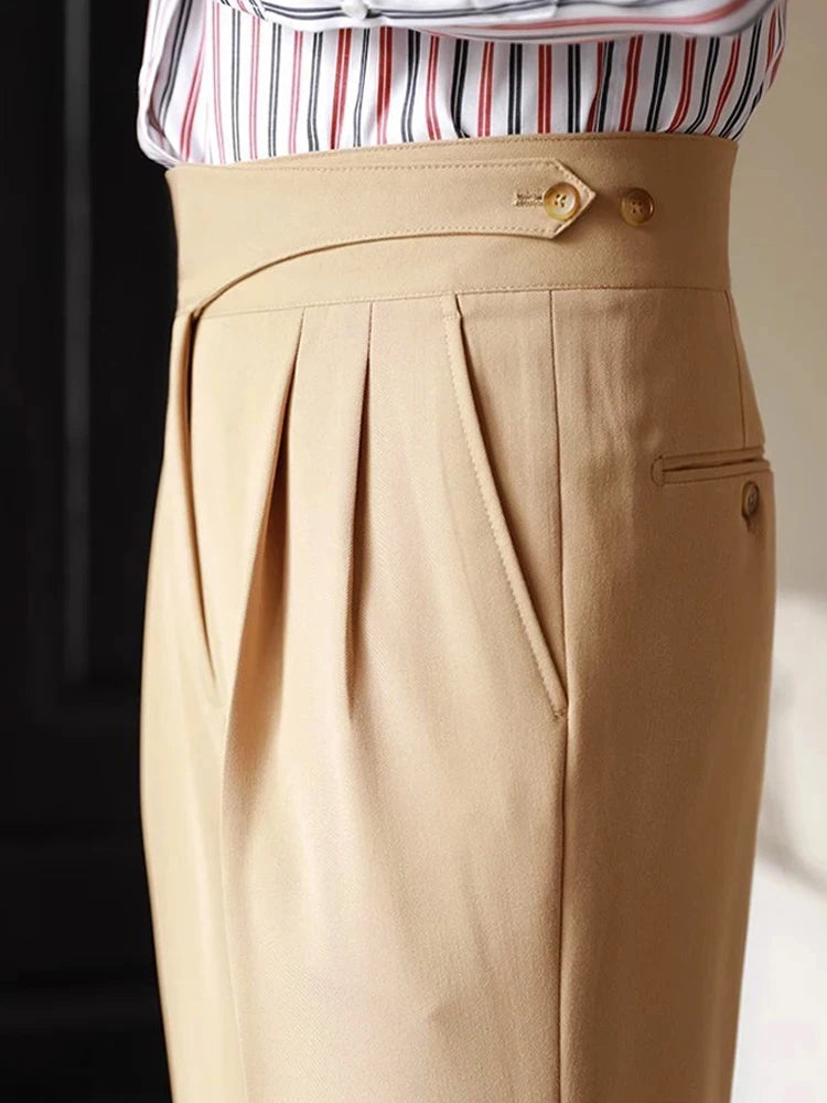 Men’s Naples Business Casual Trousers – Slim Fit High Waist Straight Pants