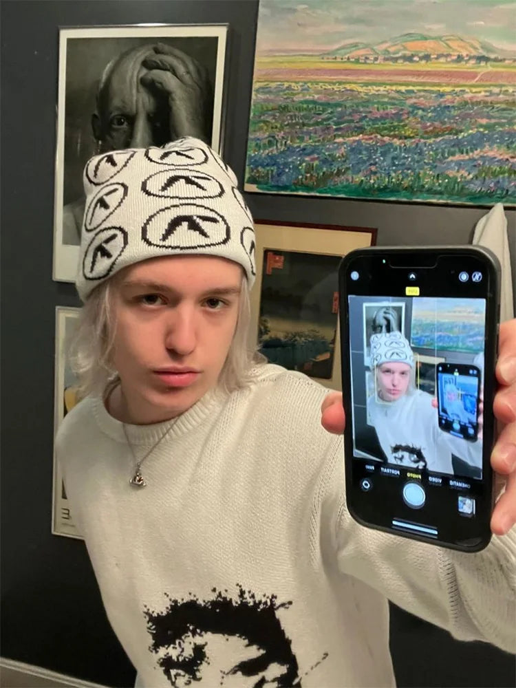Aphex Twin Knit Beanie – Vintage Y2K Streetwear Winter Hat