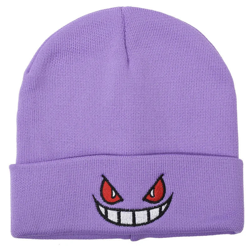 Gengar Embroidered Knit Beanie – Anime Streetwear Winter Hat