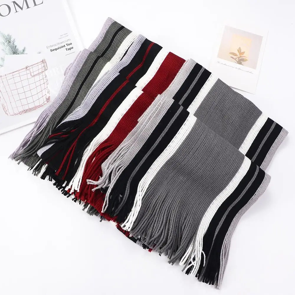 Men’s Knit Winter Scarf – Warm Striped Tassel Shawl for Cold Weather