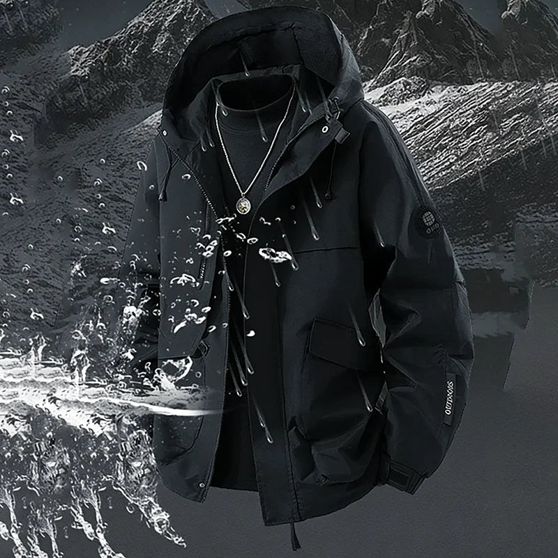Men's Hooded Jacket Outdoor Windbreaker Windproof Waterproof Spring Autumn Mountain Skiing Hiking Camping Multiple Pocket Jacket