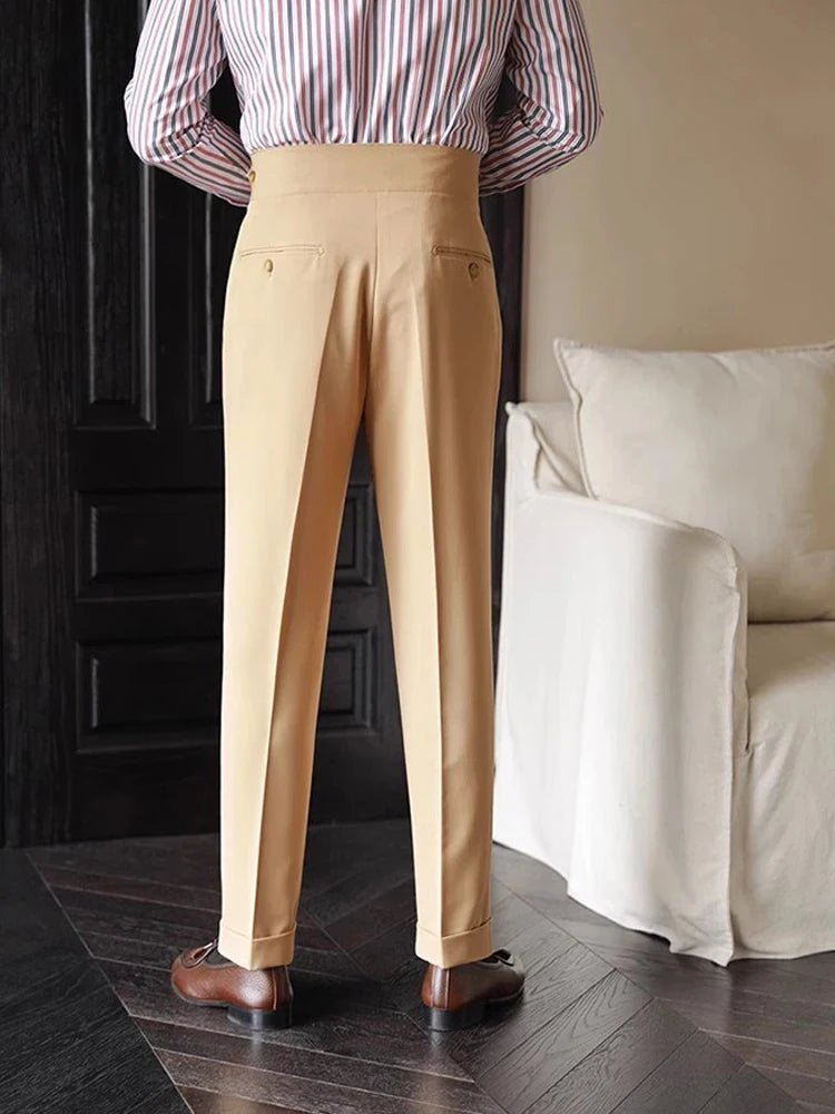 Men’s Naples Business Casual Trousers – Slim Fit High Waist Straight Pants