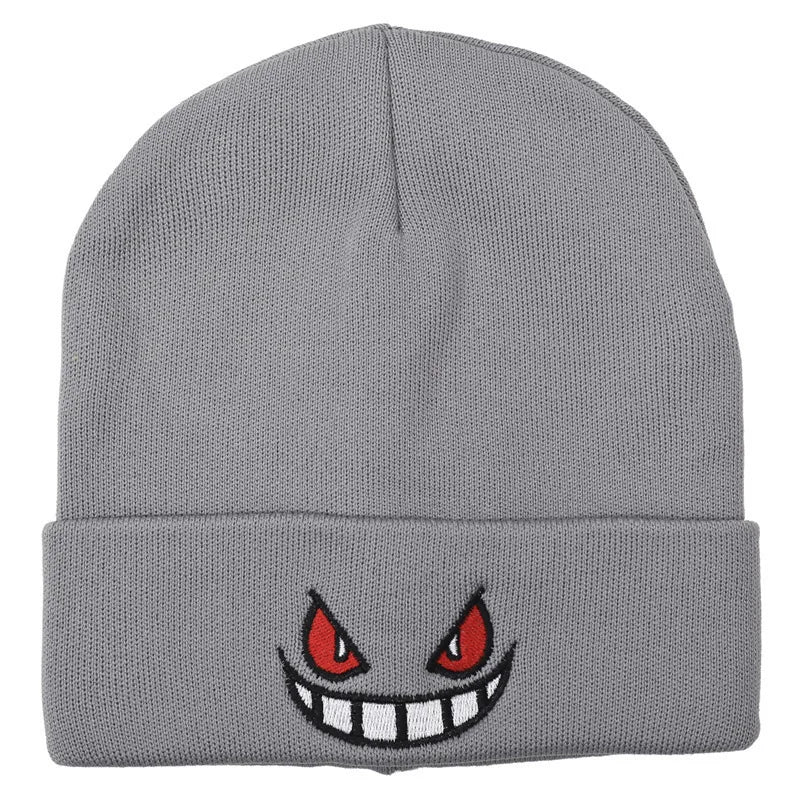 Gengar Embroidered Knit Beanie – Anime Streetwear Winter Hat