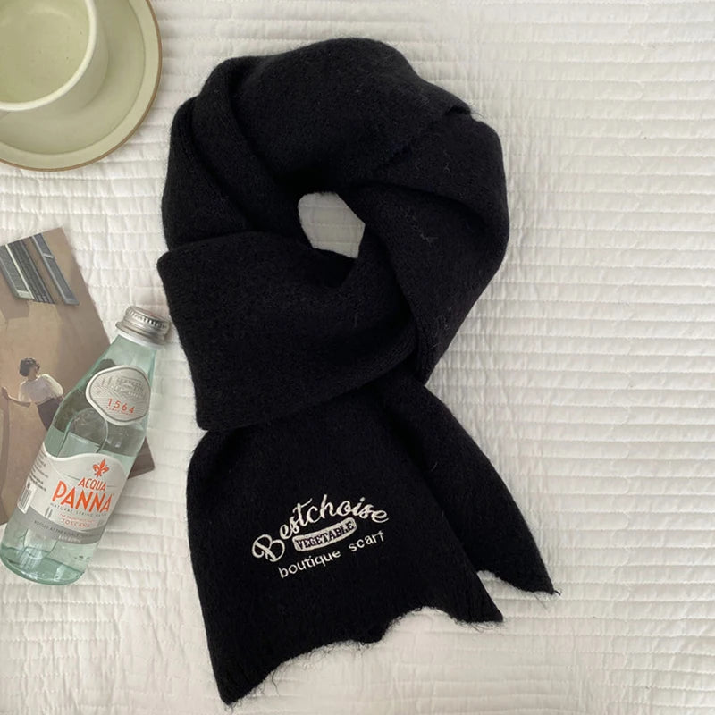 Winter Warm Scarf For Women Fashion Letter Knitted Wool Yarn Neckerchief Muffler Female Shawl Neck Wraps