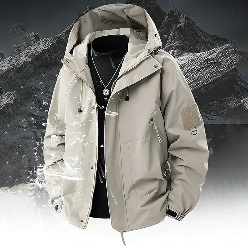 Men's Hooded Jacket Outdoor Windbreaker Windproof Waterproof Spring Autumn Mountain Skiing Hiking Camping Multiple Pocket Jacket