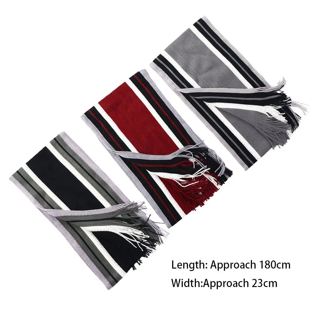 Men’s Knit Winter Scarf – Warm Striped Tassel Shawl for Cold Weather
