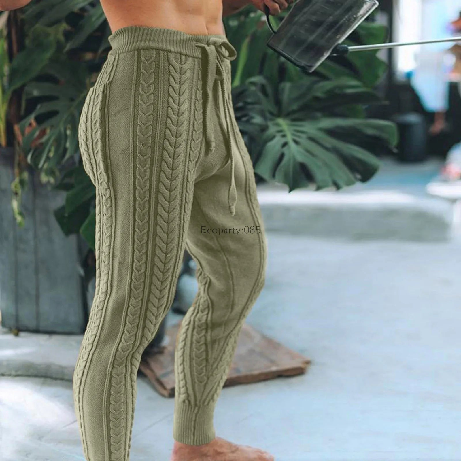 Men's Sweater Knitted Pants Solid Color Casual Pants Autumn Winter Warm  Knitted Slim Fit Pants for Male Long Pant