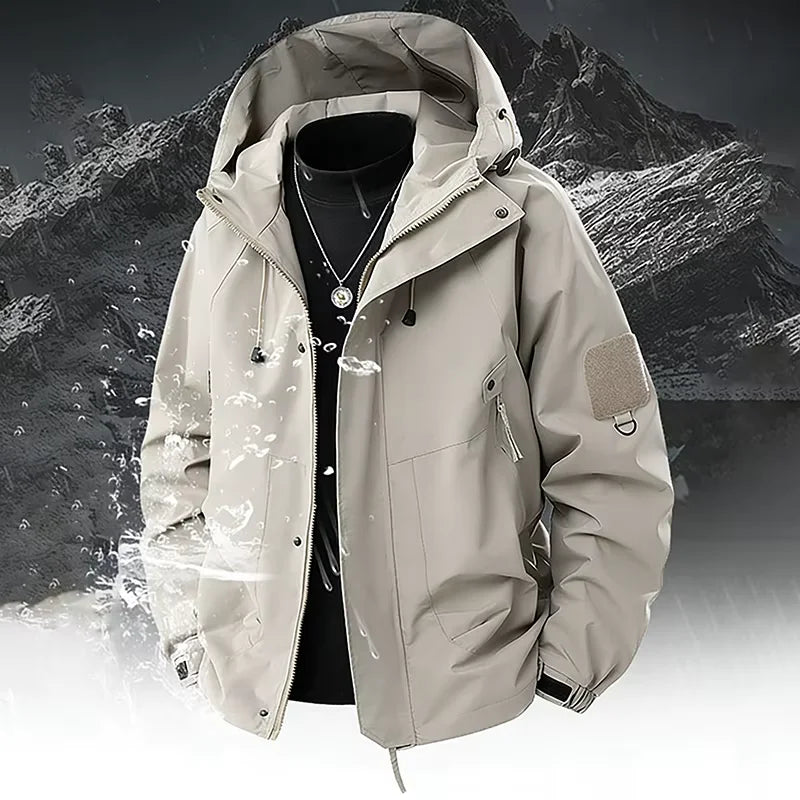 Men's Hooded Jacket Outdoor Windbreaker Windproof Waterproof Spring Autumn Mountain Skiing Hiking Camping Multiple Pocket Jacket
