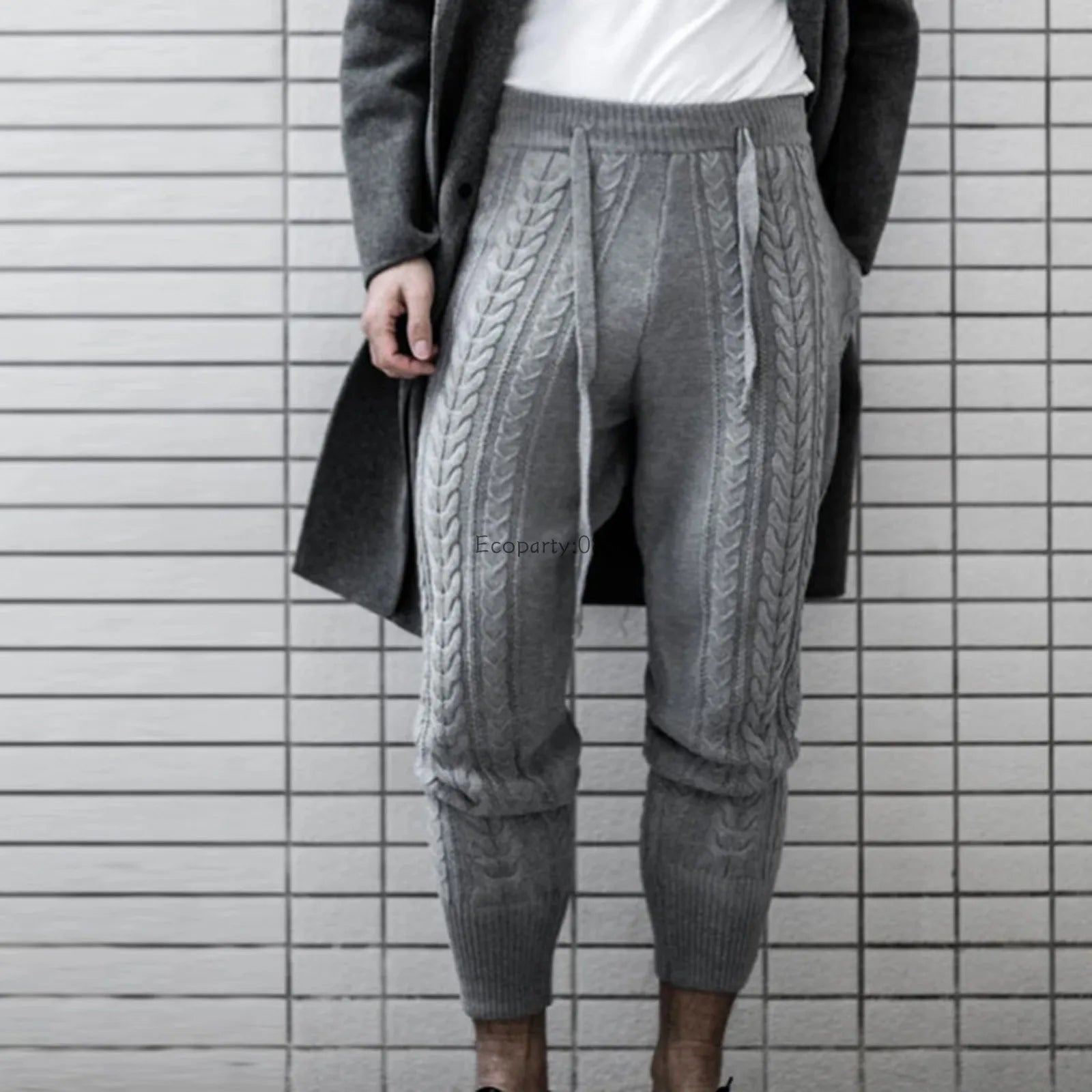 Men's Sweater Knitted Pants Solid Color Casual Pants Autumn Winter Warm  Knitted Slim Fit Pants for Male Long Pant