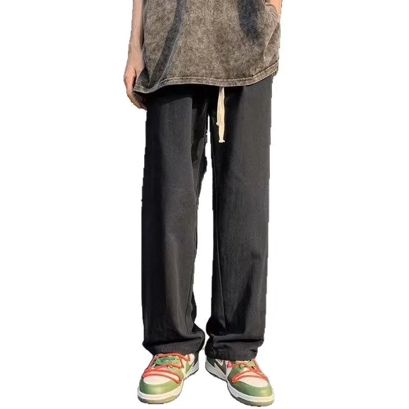 Pants Men's Summer New Cotton Loose Casual Pants Men's Fashion Solid Color Straight Wide Leg Pants