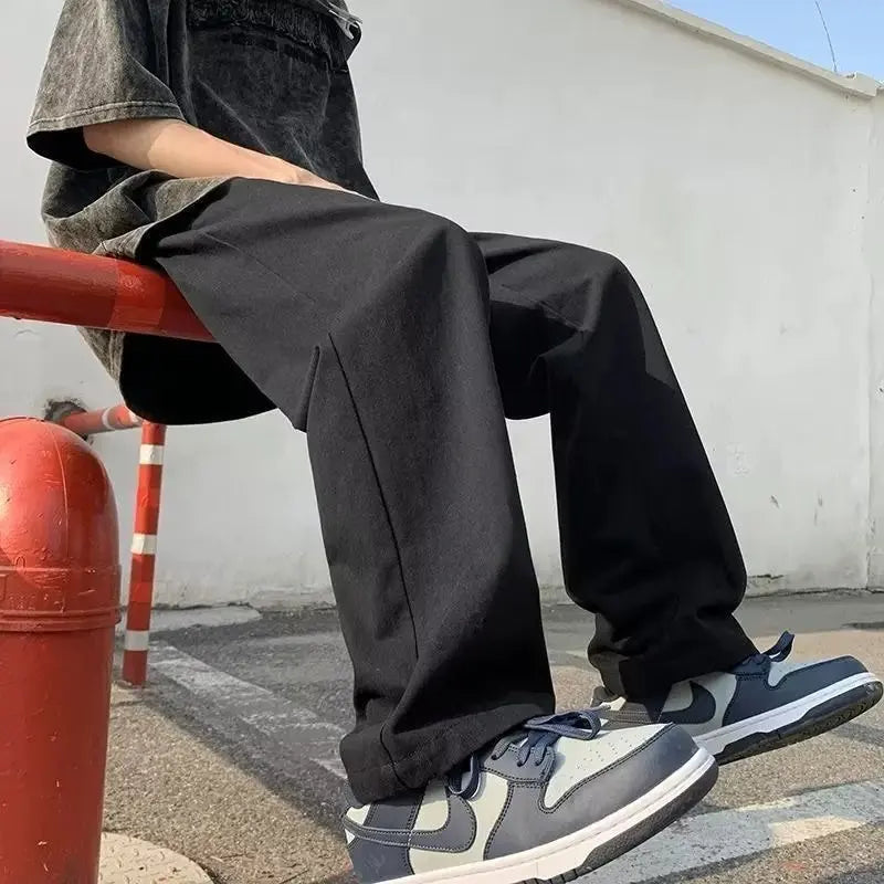 Pants Men's Summer New Cotton Loose Casual Pants Men's Fashion Solid Color Straight Wide Leg Pants