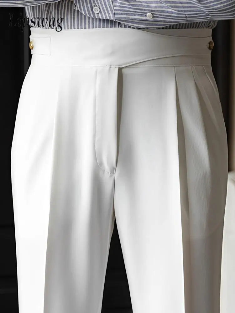 Men’s Naples Business Casual Trousers – Slim Fit High Waist Straight Pants