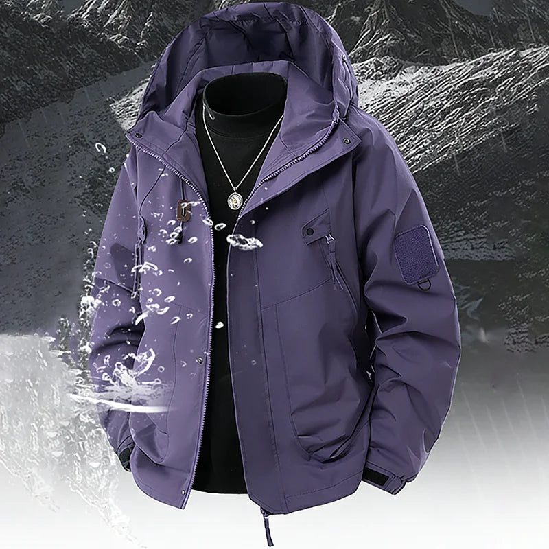 Men's Hooded Jacket Outdoor Windbreaker Windproof Waterproof Spring Autumn Mountain Skiing Hiking Camping Multiple Pocket Jacket