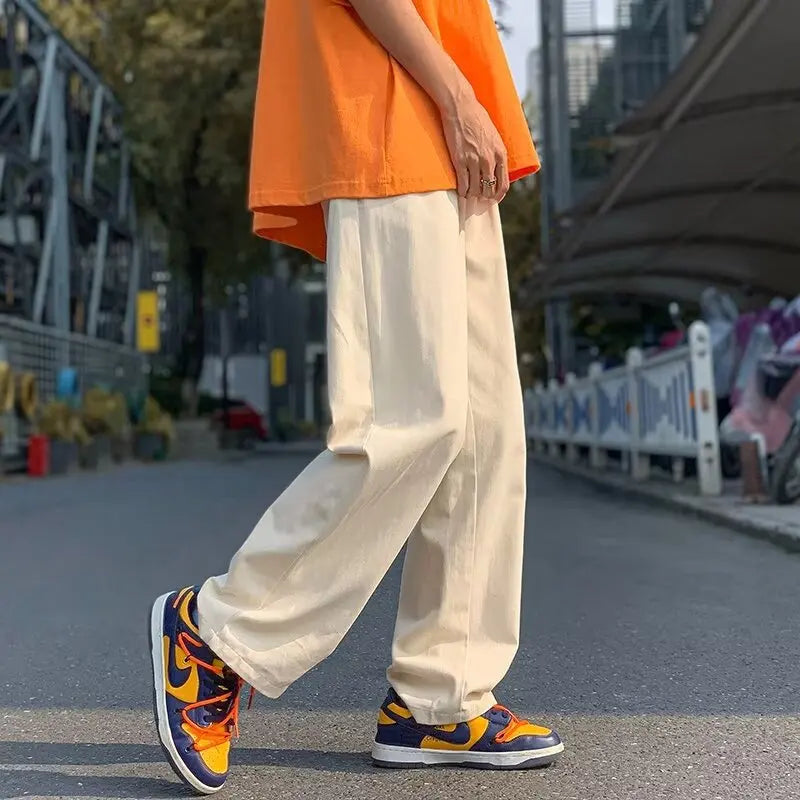 Pants Men's Summer New Cotton Loose Casual Pants Men's Fashion Solid Color Straight Wide Leg Pants