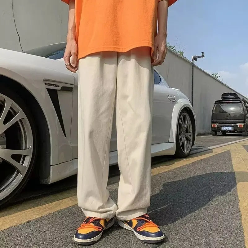 Pants Men's Summer New Cotton Loose Casual Pants Men's Fashion Solid Color Straight Wide Leg Pants