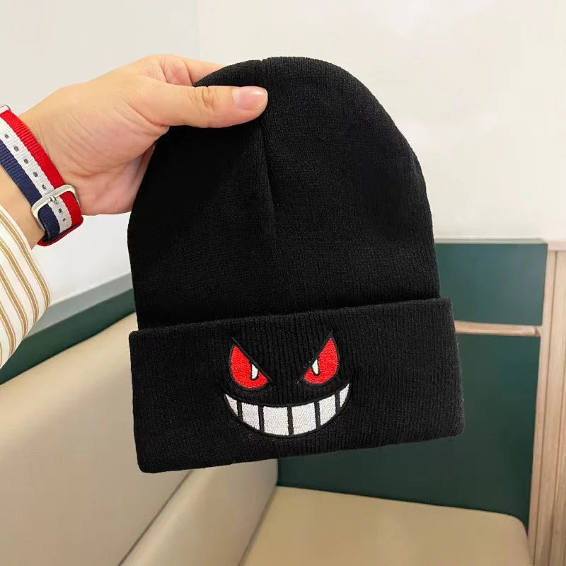 Gengar Embroidered Knit Beanie – Anime Streetwear Winter Hat